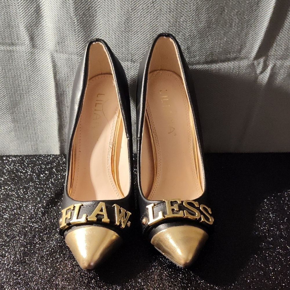 Lulu's Black and Gold Flawless Heels